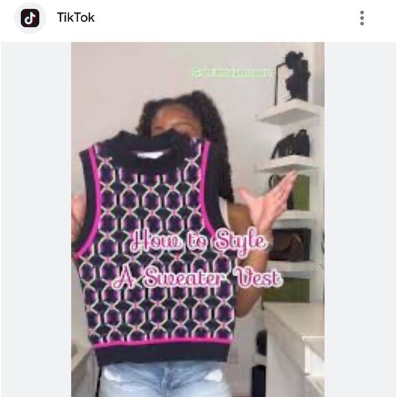 SO Retro Sweater Vest Preppy Black Fuchsia Crop High Neck Vest Junior Medium NEW - Picture 13 of 13